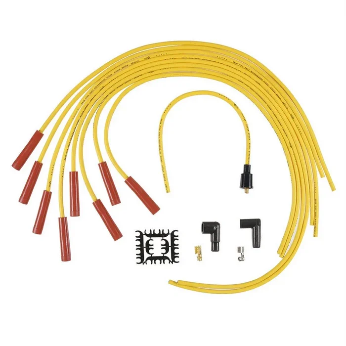 ACCEL Super Stock Spiral Core 8 mm Spark Plug Wire Set – Yellow – Straight Plug Boots – HEI Style Terminal – Cut-To-Fit – V8