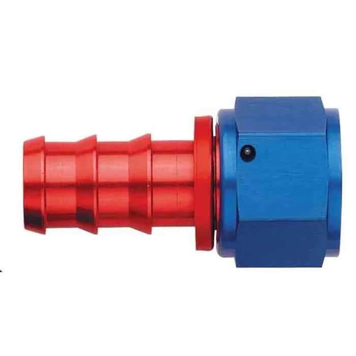 Aeroquip AQP Socketless 6 AN Hose Barb to 6 AN Female Straight Hose End – Blue / Red Anodized FCM1512