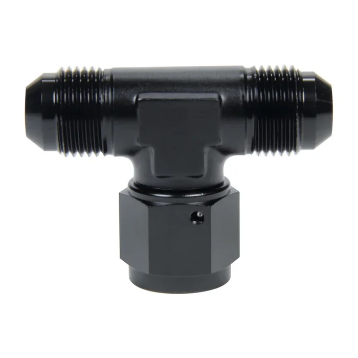 Allstar Performance Tee Adapter – 6 AN Male x 6 AN Male x 6 AN Female Swivel – Black Anodize