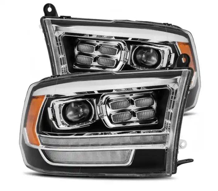 AlphaRex 09-18 Dodge Ram 2500 LUXX LED Proj Headlights Plank Style Black w/Activ Light/DRL 880526