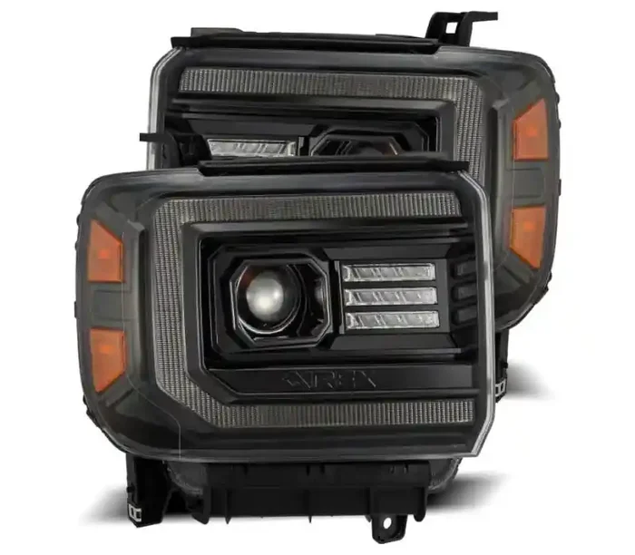 AlphaRex 14-18 GMC Sierra PRO-Series Proj Headlights Plank Alpha Blk w/Activ Light/Seq Signal/DRL 880612