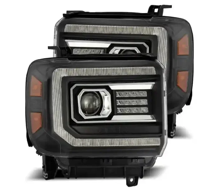 AlphaRex 14-18 GMC Sierra PRO-Series Proj Headlights Plank Style Black w/Activ Light/Seq Signal/DRL 880613