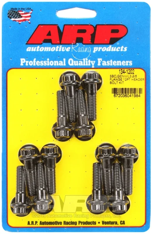 ARP Header Bolt – 8 mm x 1.25 Thread – 1.181 in Long – 12 Point Head – Chromoly – Black Oxide – GM LS-Series – Set of 12