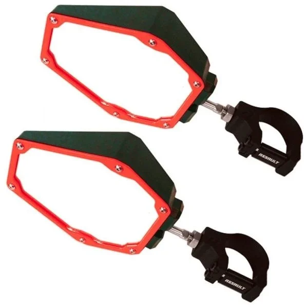 Assault Black/Can-Am Red Bomber Plastic Mirrors + 1.5″ Clamps