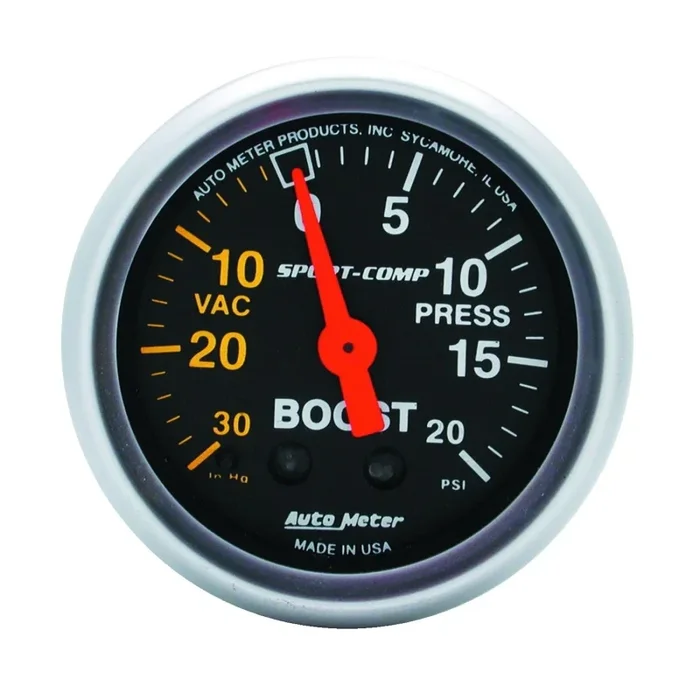 Auto Meter Sport-Comp 30 in HG-20 psi Boost / Vacuum Gauge – Mechanical – Analog – 2-1/16 in Diameter – Black Face