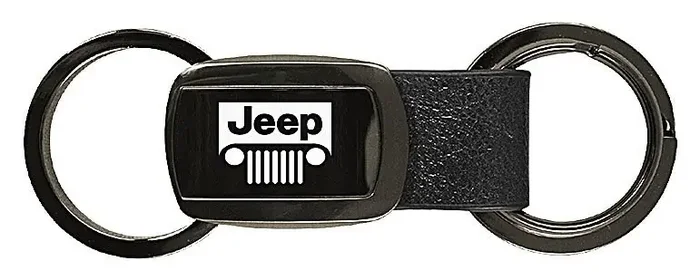 Automotive Gold KC1050.JEEG.GM Au-Tomotive Gold Jeep Grill Logo Leather Double Valet Keychain in Polished Gunmetal Finish