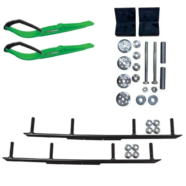 C&A Pro Green Razor Snowmobile Skis w/ 4″ Round Bars Complete Kit Lynx 2022+ Shredder