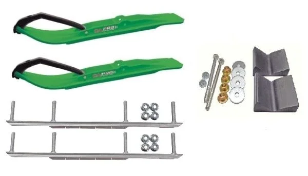 C&A Pro Green XT Snowmobile Skis w/ 7.5″ Shaper Bars Complete Kit Polaris Pro Ride Chassis Rush 2010-11