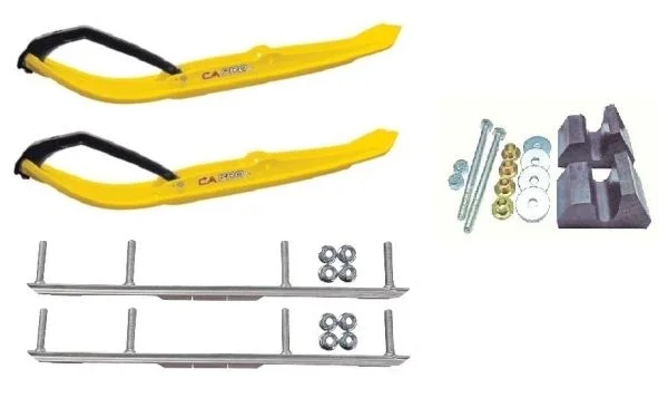 C&A Pro Yellow MTX Snowmobile Skis w/ 4.5″ Shaper Bars Complete Kit Yamaha Trailing Arm & Apex/Vector