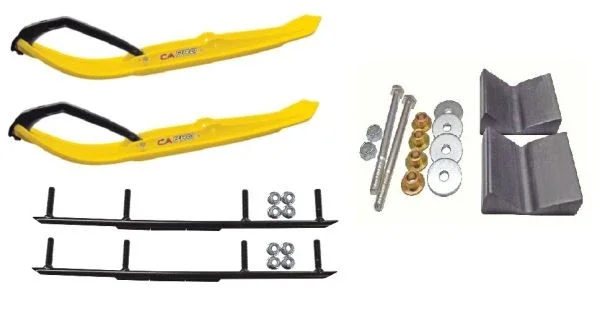 C&A Pro Yellow MTX Snowmobile Skis w/ 6″ Round Bars Complete Kit Polaris Pro Ride Chassis Rush 2010-11