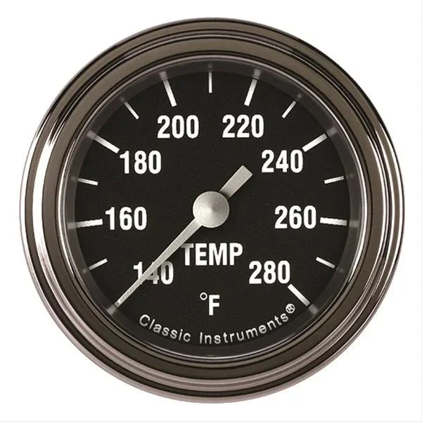 Classic Instruments Hot Rod 140-280 Degree F Water Temperature Gauge – Electric – Analog – Full Sweep – 12 mm x 1.50 Thread Sender – 2-1/8 in Diameter – Low Step Bezel – Flat Lens – Black Face
