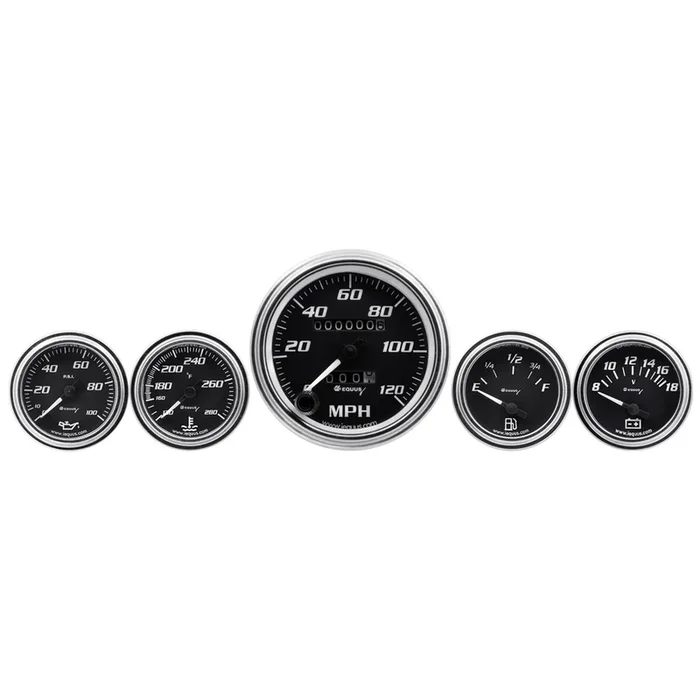 Equus 7000 Classic Series Gauge Kit – Analog – Fuel Level/Oil Pressure/Speedometer/Voltmeter/Water Temperature – Black Face