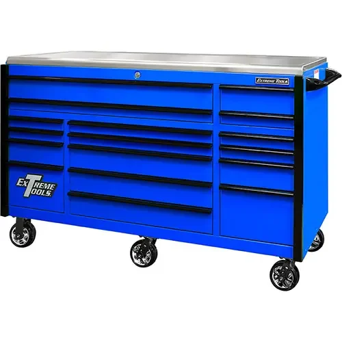 Extreme Tools® EXQ Series 72×31 17-Drawer Triple Bank Pro Roller Cabinet 300lb Slides EX Quick Rel Drawer Pulls