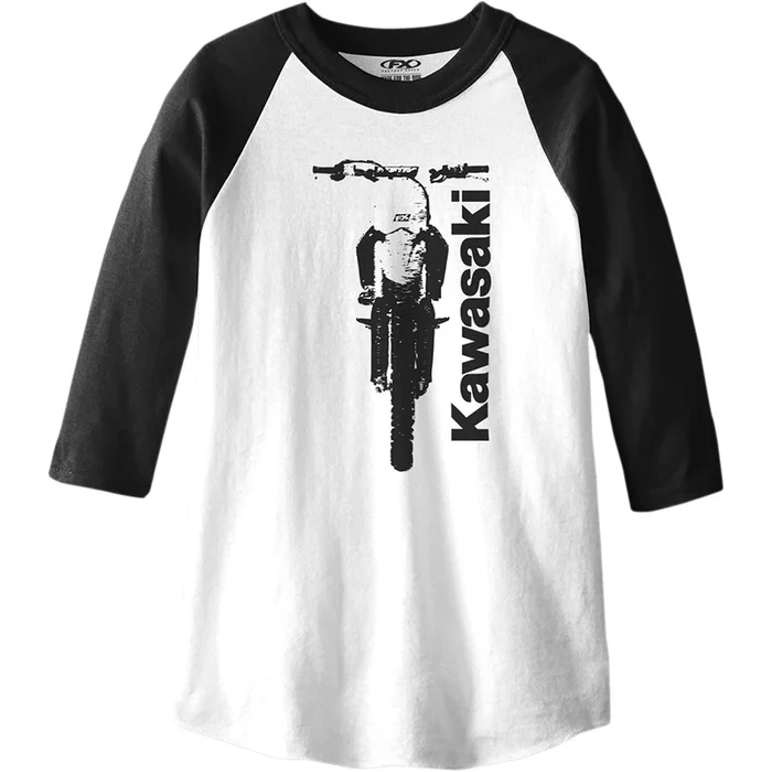 Factory Effex Kawasaki Bike Youth Baseball Shirt – Black/White – Small [MPN: 21-83110]