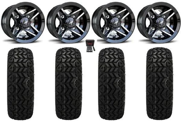 Fairway Alloys Divot 8″Golf Wheels Mh 18×8.5 Black Trail Tires E-Z-GO & Club Car