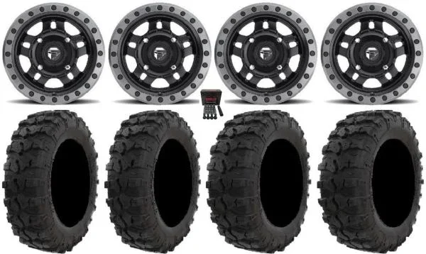 Fuel Anza Black 14″ Wheels 26″ Dual Threat Tires Kawasaki Mule Pro FXT KRX / Yamaha Wolverine RMAX / YXZ 2019+