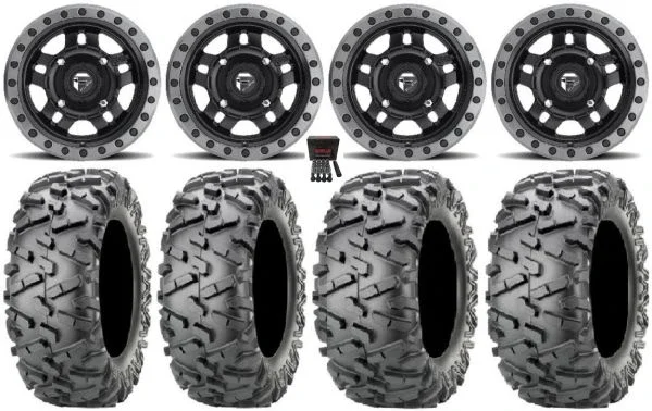 Fuel Anza Black 14″ Wheels 27″ BigHorn 2.0 Tires Kawasaki Mule Pro FXT KRX / Yamaha Wolverine RMAX / YXZ 2019+