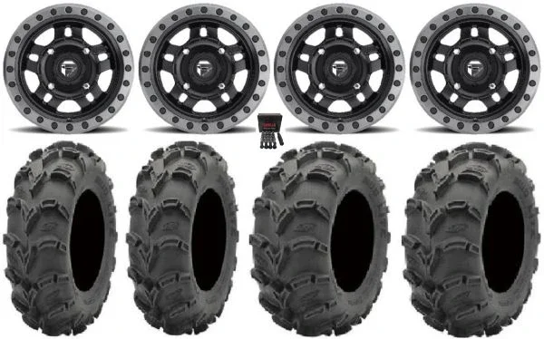 Fuel Anza Black 14″ Wheels 27″ Mud Lite XL Tires Honda Rincon Yamaha Rhino Kawasaki Brute Force Suzuki KingQuad