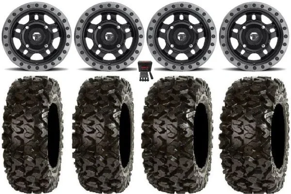 Fuel Anza Black 14″ Wheels 27″ Rip Saw Tires Kawasaki Mule Pro FXT KRX / Yamaha Wolverine RMAX / YXZ 2019+