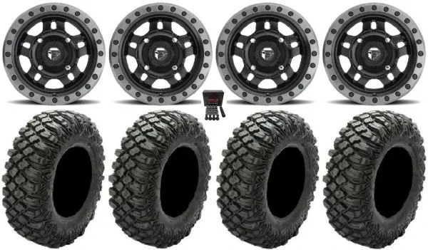 Fuel Anza Black 14″ Wheels 30″ Crawler XG Tires Honda Rincon Yamaha Rhino Kawasaki Brute Force Suzuki KingQuad