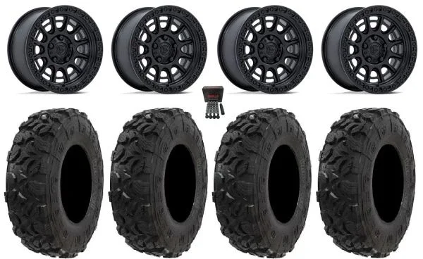 Fuel Cycle 15″ Wheels Black +10mm 32″ Harvester Tires CFMoto UForce U10 Pro / U10 XL Pro / ZForce Z10 / Z10-4