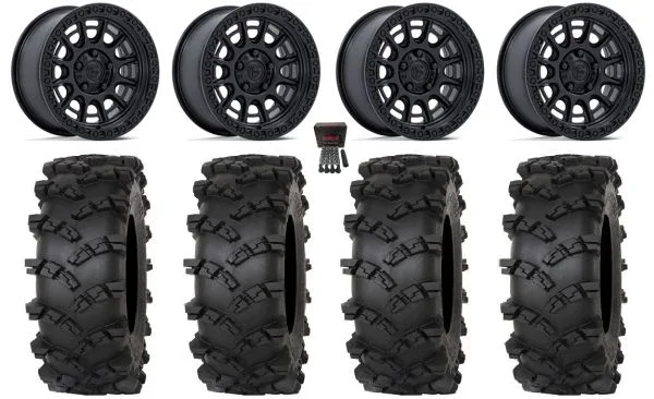 Fuel Cycle 15″ Wheels Black +10mm 33″ Outlaw M/T Tires Polaris RZR Turbo R & Pro R Ranger 1500 Xpedition