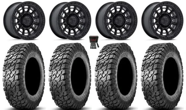Fuel Cycle 15″ Wheels Black +38mm 32″ Predator Tires Polaris Sportsman / RZR / Ranger