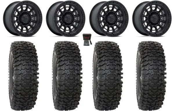 Fuel Cycle 15″ Wheels Black +38mm 33″ RC500 Tires Kawasaki Teryx Mule