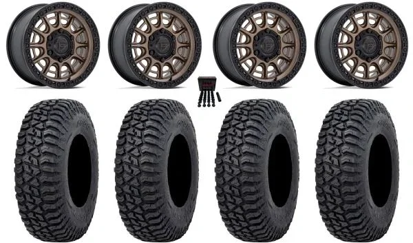 Fuel Cycle 15″ Wheels Bronze +38mm 35″ Tricera Tires Can-Am Maverick R