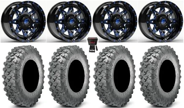 Fuel Lethal 14″ Wheels Blue 28″ Lynx SXS Tires Sportsman 550 850 1000
