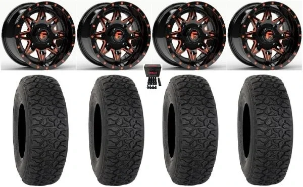 Fuel Lethal 15″ Wheels Orange 35″ DX440 Tires Kawasaki Mule Pro FXT KRX / Yamaha Wolverine RMAX / YXZ 2019+