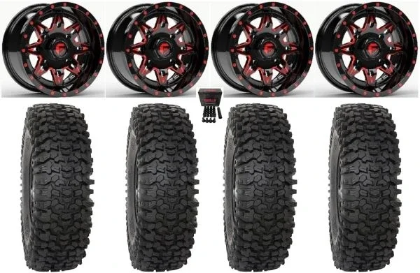 Fuel Lethal 15″ Wheels Red 37″ RC500S Sticky Tires Kawasaki Teryx Mule