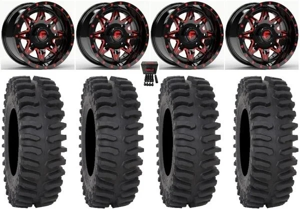 Fuel Lethal Red 15″ Wheels 32″ XT400 Tires Can-Am Commander Maverick Renegade Outlander Defender