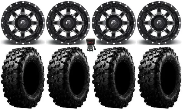 Fuel Maverick Black 15″ Wheels 33″ Carnivore Tires Can-Am Commander Maverick Renegade Outlander Defender