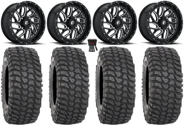 Fuel Triton Black 18″ Wheels 36″ XCR350 Tires Kawasaki Mule Pro FXT KRX / Yamaha Wolverine RMAX / YXZ 2019+