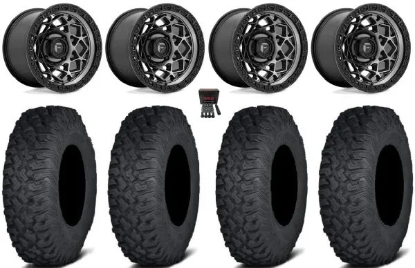 Fuel Unit 15″ Wheels Gunmetal 35″ Coyote Tires Kawasaki Teryx Mule