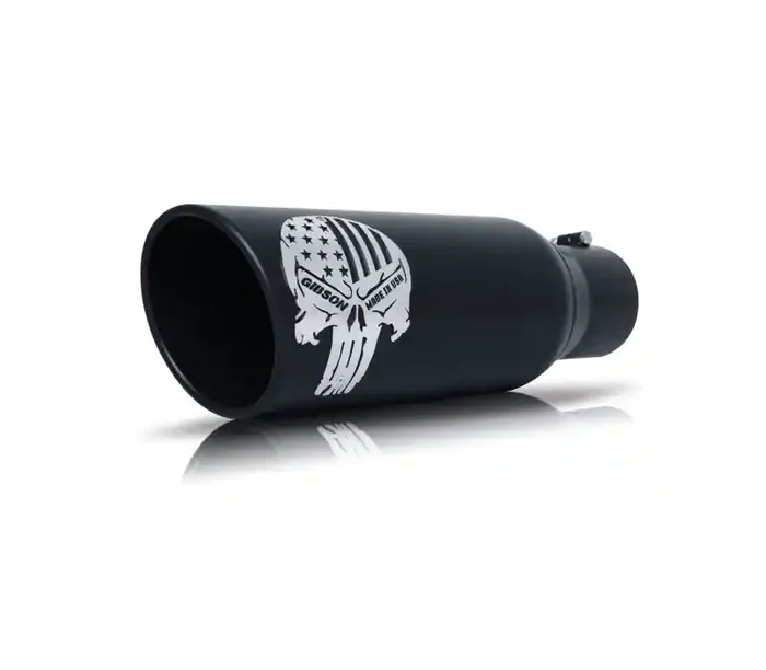Gibson Patriot Skull Rolled Edge Angle-Cut Tip – 5in OD/4in Inlet/12in Length – Black Ceramic 76-1001