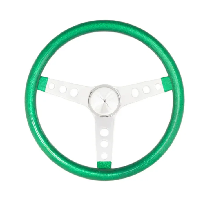 Grant Steering Wheels Metal Flake Steering Wheel 15 ” Diameter 3-Spoke Green Metal Flake Grip – Steel