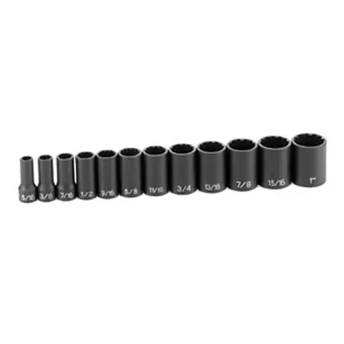Grey Pneumatic 3/8″ Drive 12-Point Semi-Deep Length SAE Socket Set – 1202SD