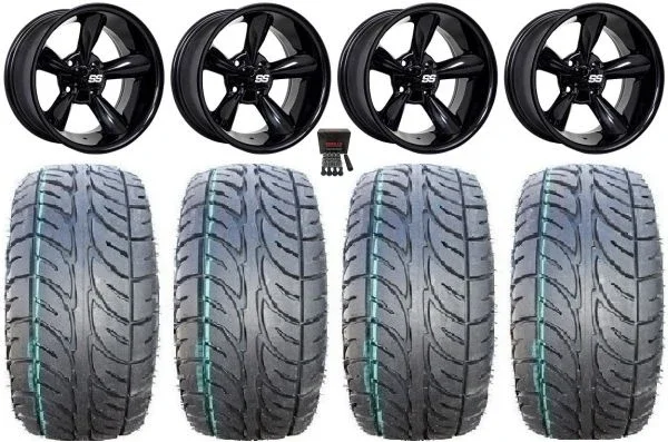 GTW Godfather 12″ Golf Cart Wheels Black 205×30 Fusion Tires Yamaha