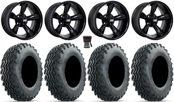 GTW Godfather 14″ Golf Cart Wheels Black 23″ Rogue Tires Yamaha