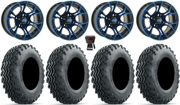 GTW Spyder 12″ Golf Cart Wheels Blue 23″ Rogue Tires Yamaha