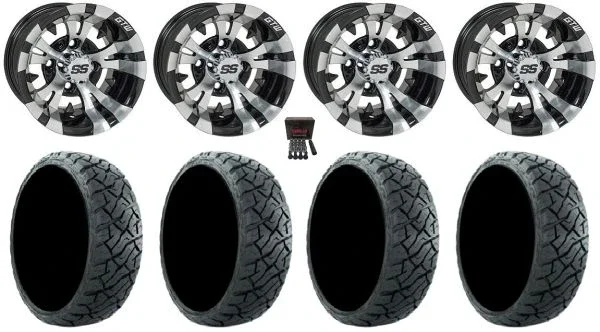 GTW Vampire 12″ Golf Cart Wheels Black 215×40 Maverick Tires Yamaha
