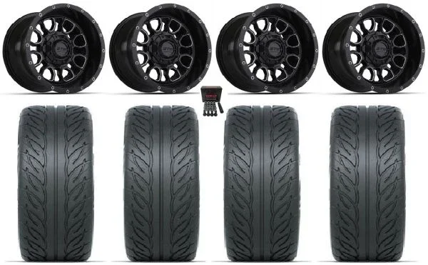 GTW Volt 14″ Golf Wheels Black/Machined 225×40 Fusion GTR Tires Yamaha