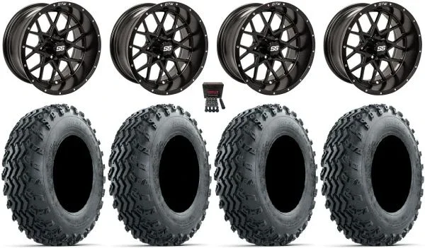 GTW Vortex 2 12″ Golf Cart Wheels Black 22″ Rogue Tires Yamaha