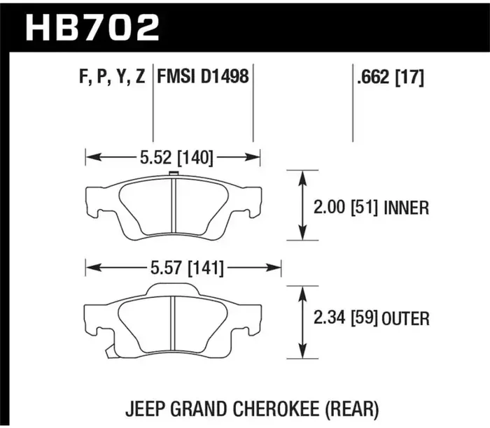 Hawk Performance Hawk 11-12 Dodge Durango / 11-12 Jeep Grand Cherokee HPS 5.0 Rear Street Brake Pads HB702B.662