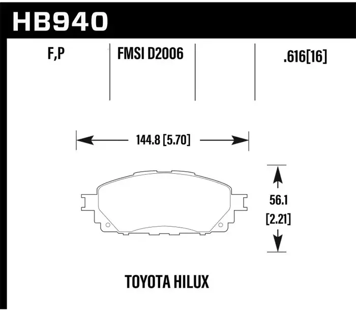Hawk Performance Hawk 16-17 Toyota Hilux Street Super Duty Front Brake Pads HB940P.616