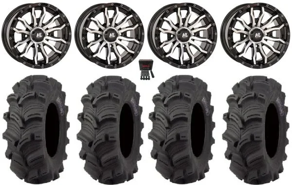 High Lifter HL21 14″ Wheels Machined 28″ Executioner Tires Can-Am Commander Maverick Renegade Outlander Defender