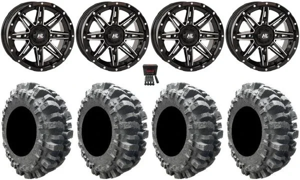 High Lifter HL22 14″ Wheels Machined 27″ Bogger Tires Polaris Sportsman / RZR / Ranger
