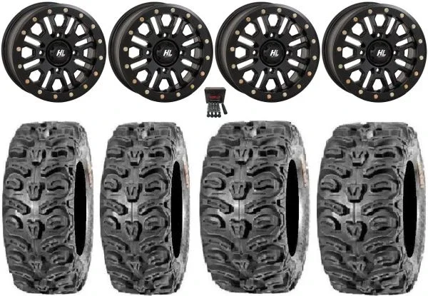 High Lifter HL23 Bdlk 14″ Wheels Bk 28″ Bear Claw HTR Tires Kawasaki Teryx Mule